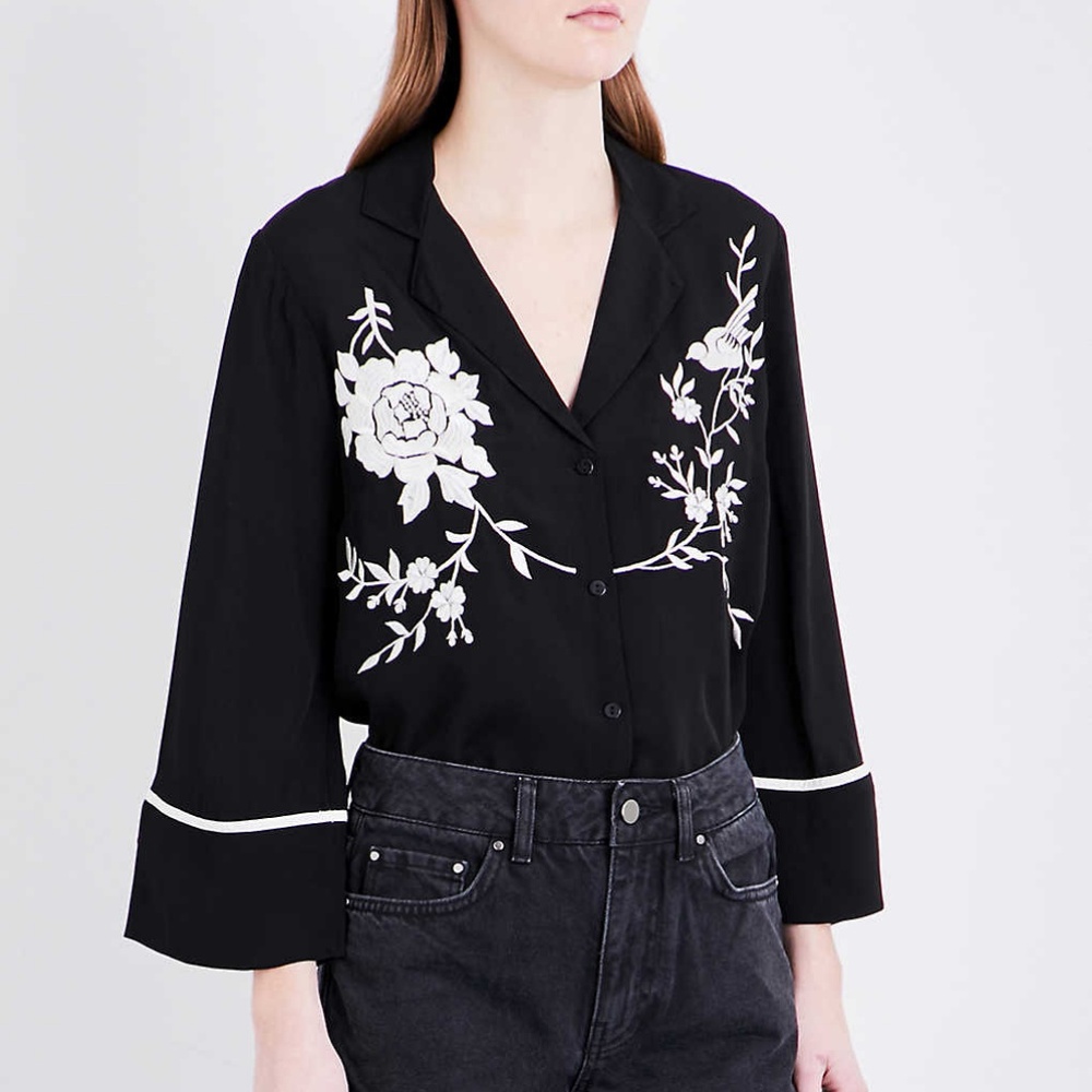 TOPSHOP Embroidered Kimono Blouse Shirt US 8